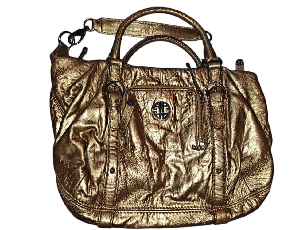 Antonio Melani Gold Leather Satchel Bag